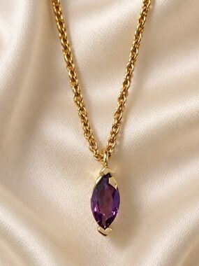 POPPY FINCH Genuine Marquise Amethyst Gemstone, 14k Yellow Gold Pendant Necklac